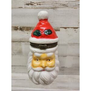 Vintage Darice SANTA CLAUS HEAD Christmas Trinket Box Hinged Small